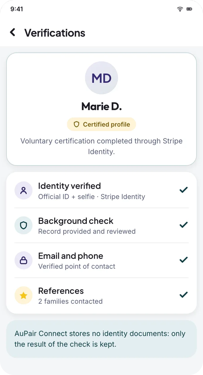 App screen: identity verification details on a profile.